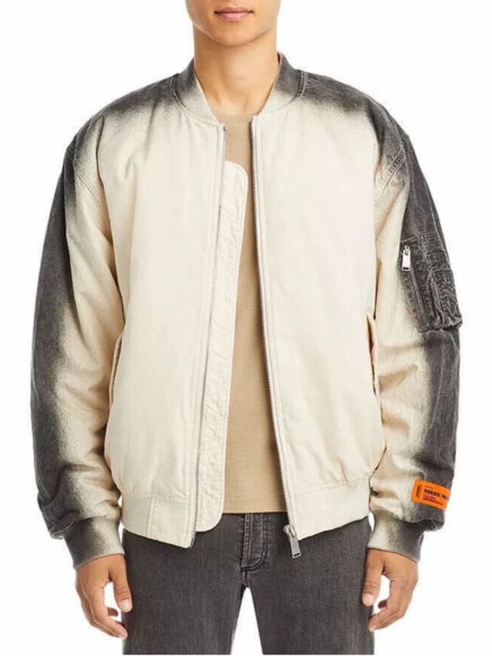 Heron Preston Off-White Gradient Bomber Jacket, Ombre Cream/Grey, Size M, NWT